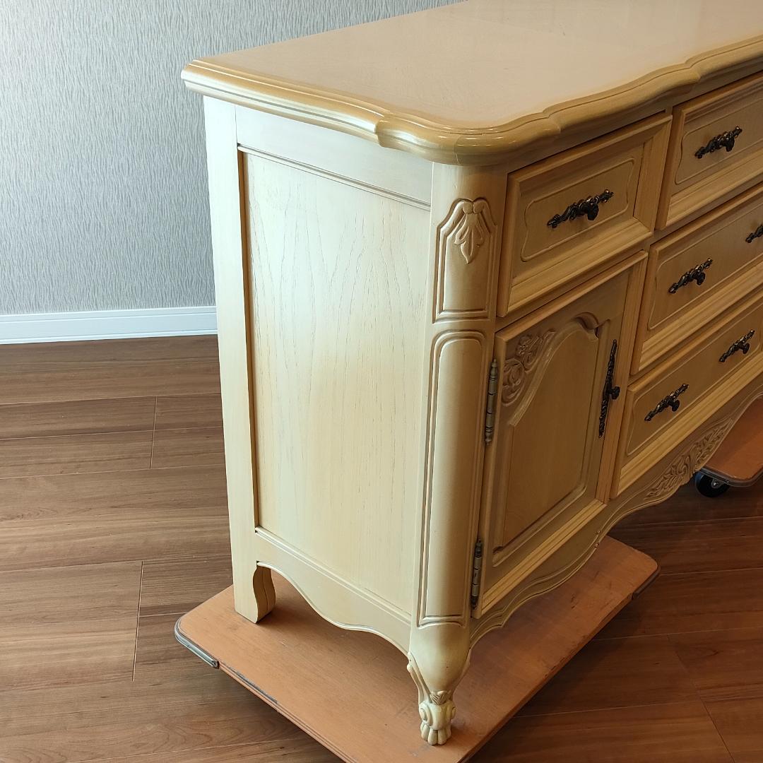 フレンチ アンティーク チェスト 引出し5杯 開き扉 リビング収納