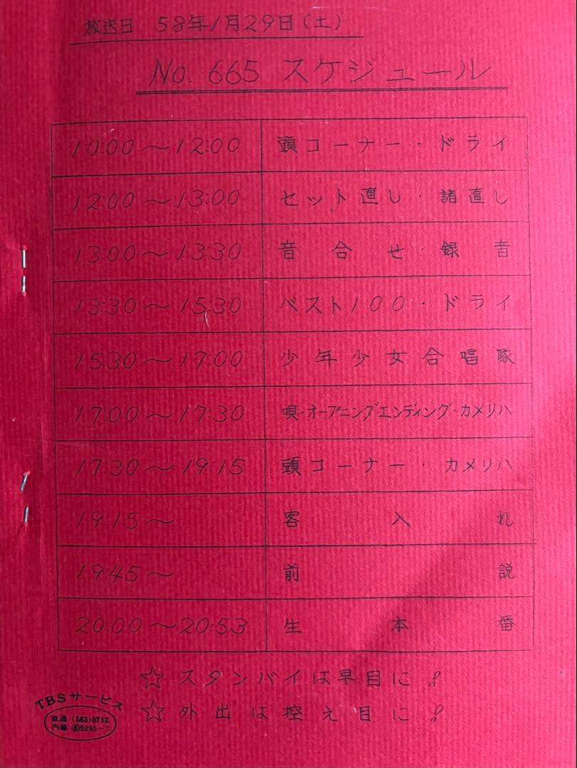 8時だョ!全員集合665台本 ザ・ドリフターズ 沢田研二 松田聖子 中森明菜