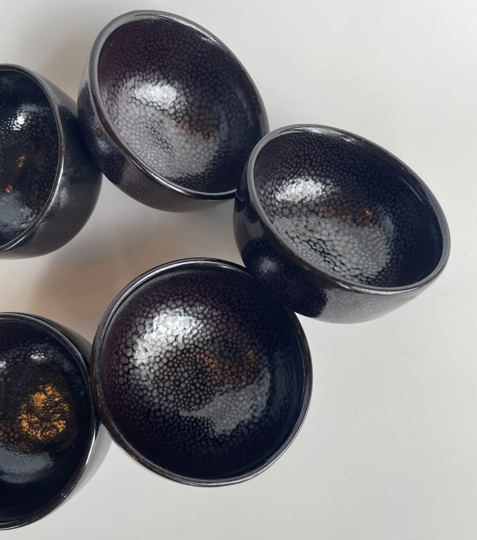 中国博山 油滴天目 雨滴 山東 酒盃 杯 ぐい呑 湯のみ 湯呑 茶道具 ５客揃