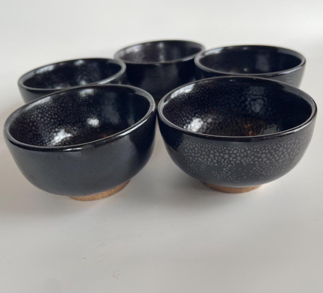 中国博山 油滴天目 雨滴 山東 酒盃 杯 ぐい呑 湯のみ 湯呑 茶道具 ５客揃