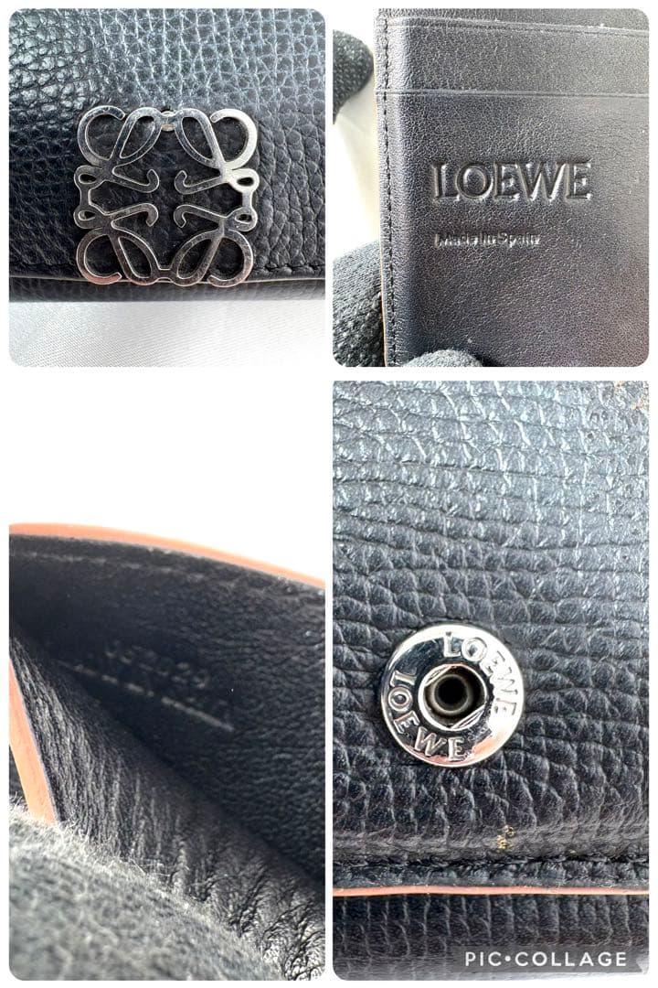 ロエベ 三つ折り財布 トライフォールド アナグラム ブラック レザー