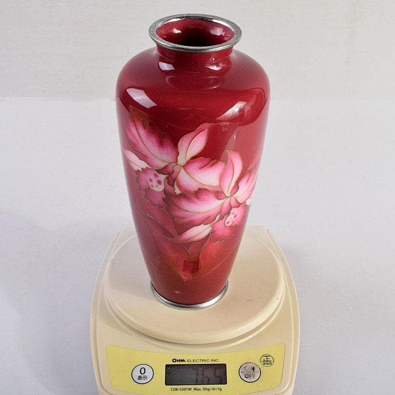 七宝焼 田村七宝工芸 カトレア文 花瓶 共箱 V R9421