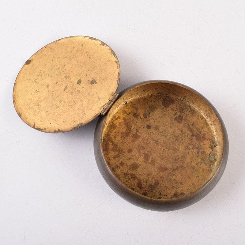 中国 古銅 木瓜神獣刻 薬入 蓋物 時代箱付 C R8939 中国 古銅