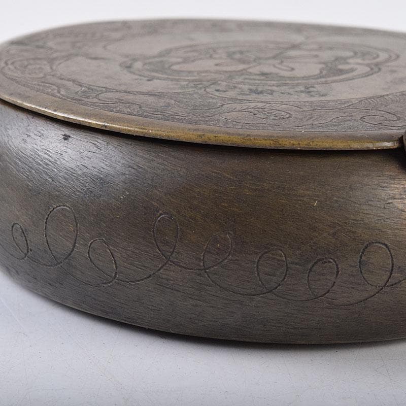 中国 古銅 木瓜神獣刻 薬入 蓋物 時代箱付 C R8939 中国 古銅