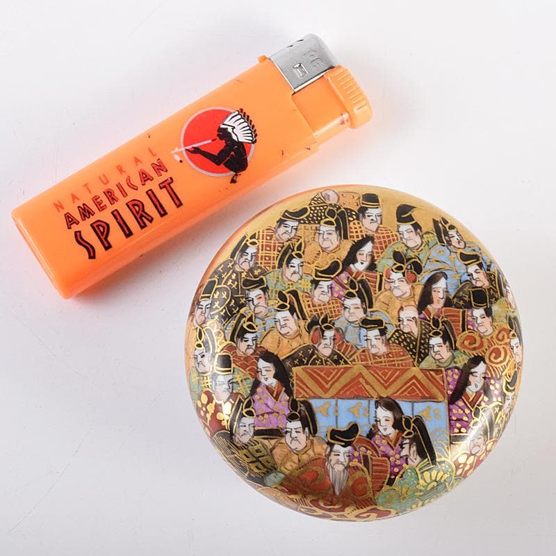 九谷焼　二代目　岳陽作　色絵金彩細字　三十六歌仙　香合　共箱　M　R7585