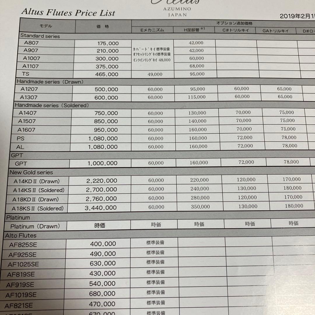 アルタスAltus A1507RE /INLINE総銀製フルート、ケース付