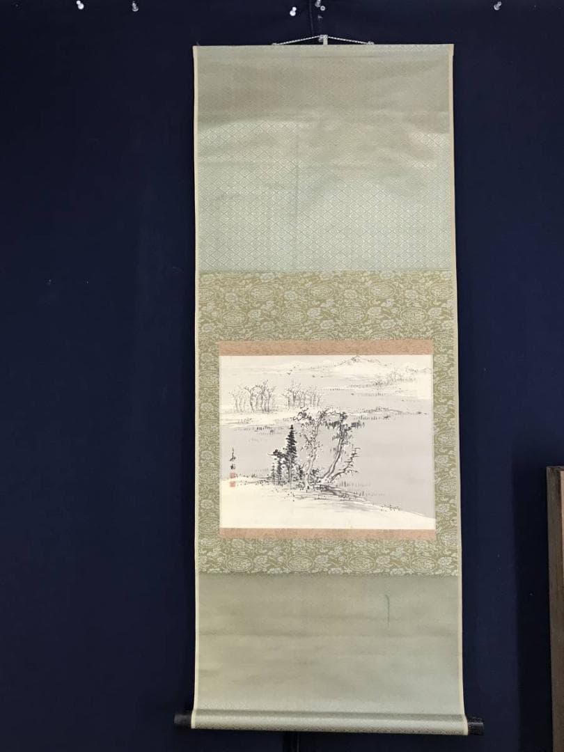 【真作】華村/雪景山水図/横物/掛軸/名家伝来/AD-240