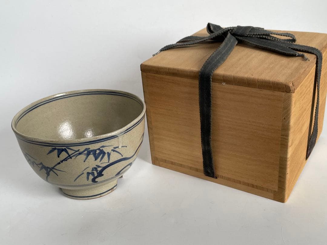 陶芸家 作家物 膳所 茶碗 染付 安南写茶碗 福字 共箱 今日