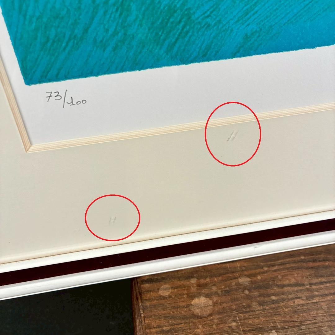 美品 ポール・ギヤマン「青い背景の花々」リトグラフ 大作 直筆サイン