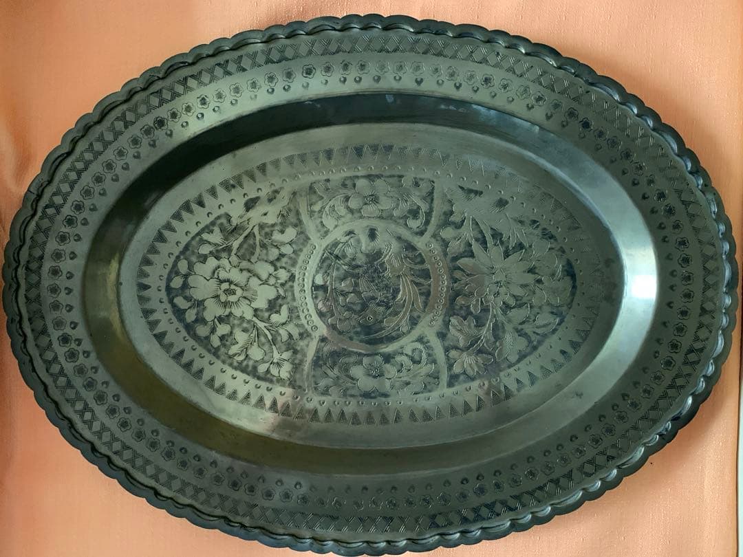 希少　ペルシャ風　鉄造彫金皿　伝統工芸　アンティーク ペルシャ皿 【 Persian plate 】 [k0522] – 青梵ギャラリー