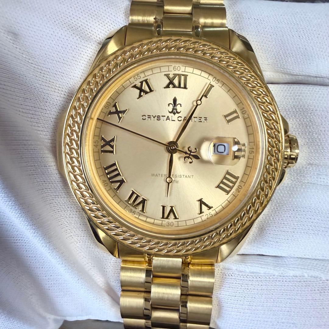 美品 クリスタルカーター FELIX 2 ゴールド メンズ クォーツ腕時計