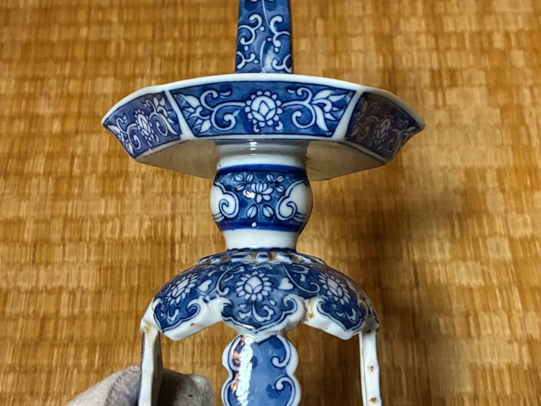 有田焼 古伊万里 染付 燭台 一対 時代物