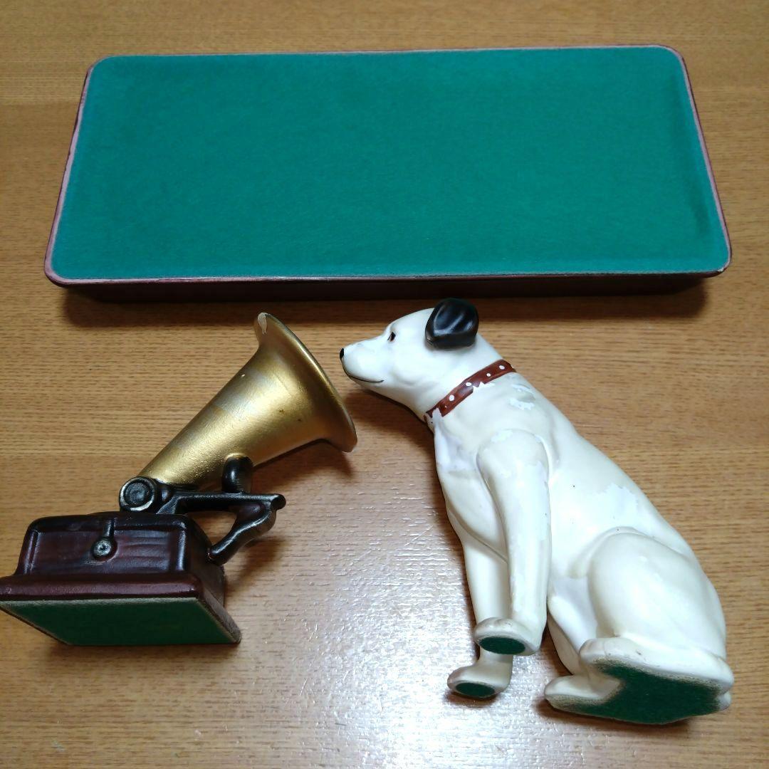 昭和レトロ】◇ビクター犬◇蓄音機とニッパー台座付◇陶器製◇超稀少