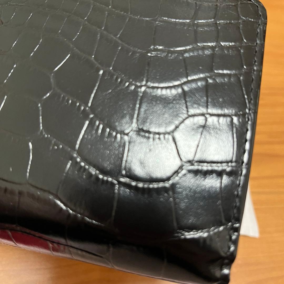 マリークワント 折り財布 ブラック 牛革 ウォレット クロコ型押し