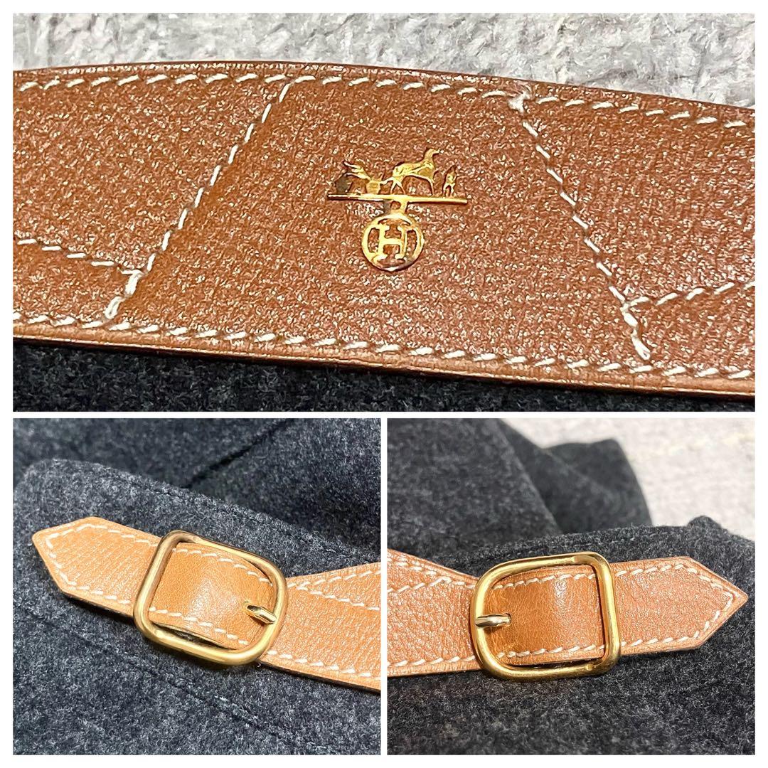 エルメス［カシミヤ混］ロングスカート　馬車　ファソネ　ミディ丈　馬車　レザー