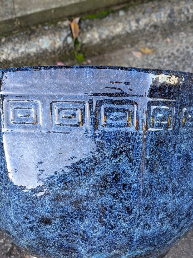 火鉢 青色八角形火鉢 陶器製 特大火鉢 大型火鉢昭和レトロアンテーク睡蓮鉢