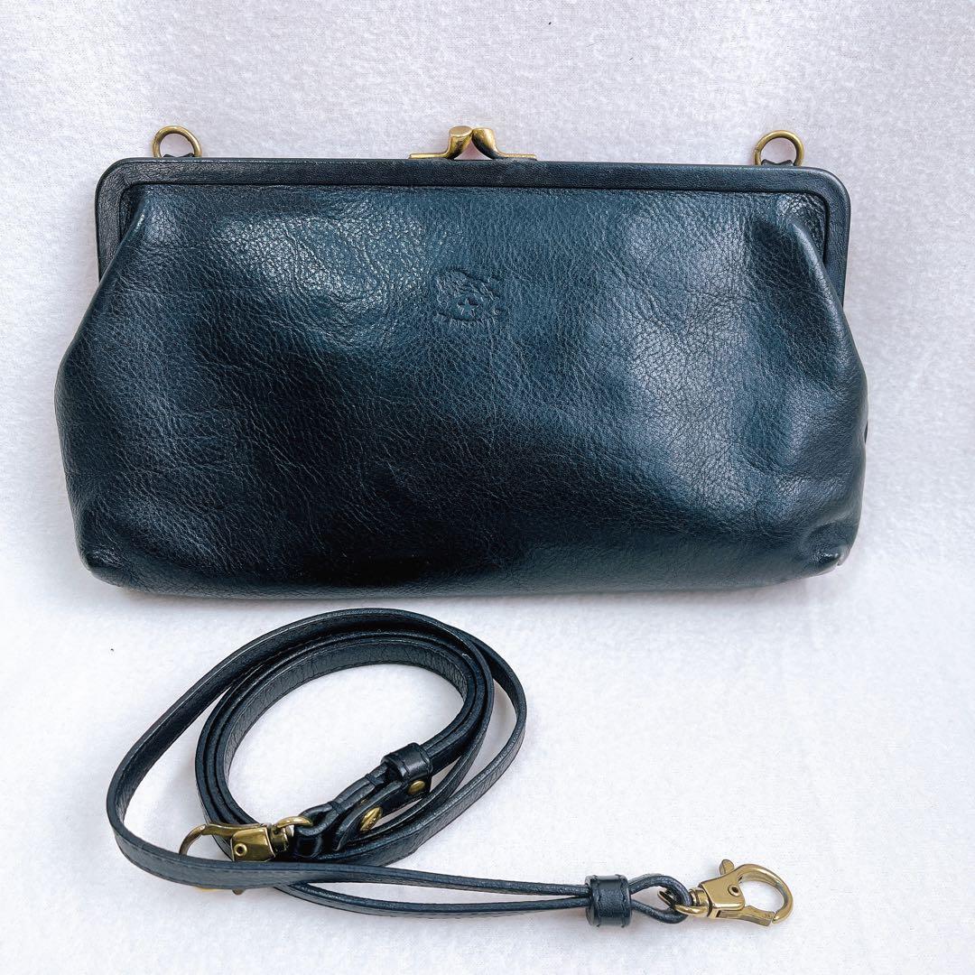 林檎　イルビゾンテ 黒 レザー クラッチバッグ がま口 ショルダー