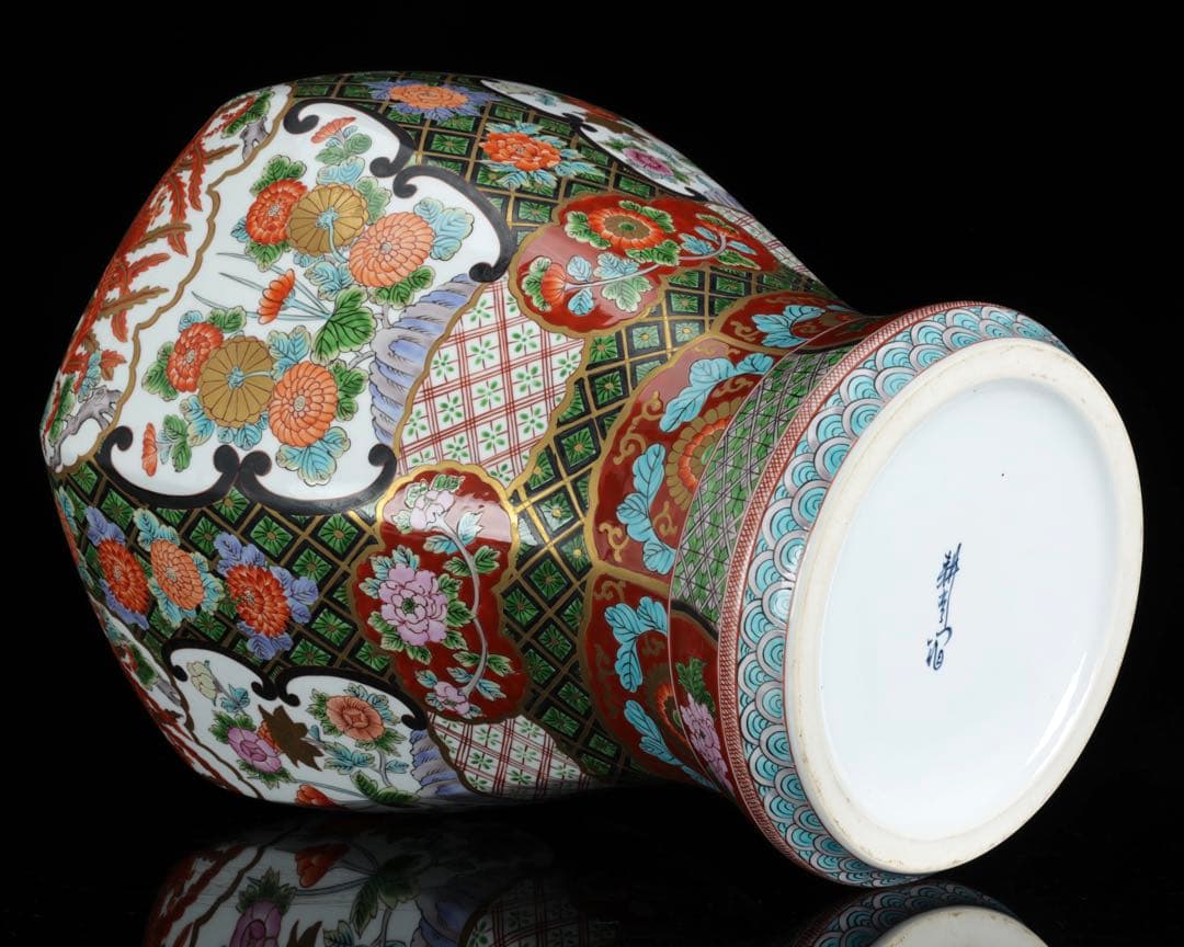 有田焼 耕右衛門 染錦窓絵鳳凰花尽之図 獅子摘蓋特大