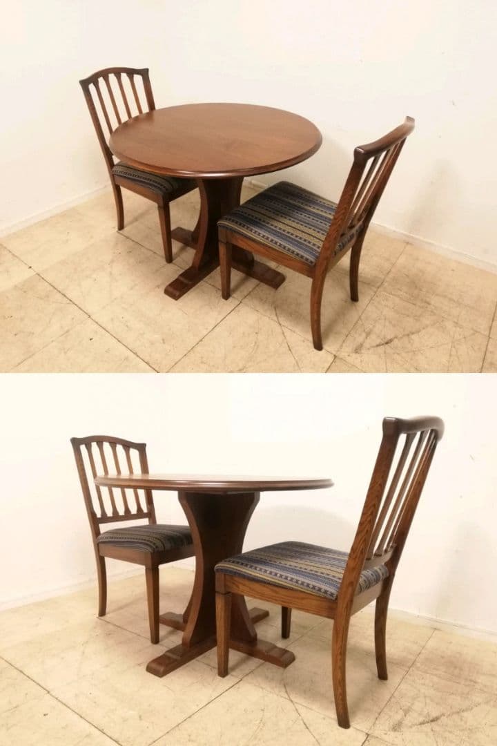 美品 三越家具 ブルージュ トラディショナル ラウンド型ダイニングテーブル 楢材