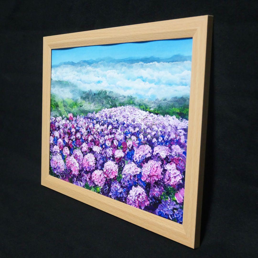 油絵 油彩 油彩画 絵 絵画【天空のピンクと紫の紫陽花】 ピンク 紫陽花