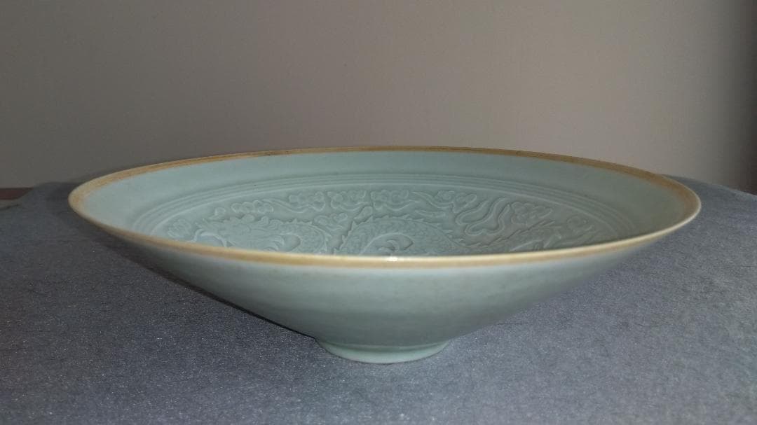中國古陶磁器 宋 印花対龍鳳凰紋椀 青白磁 景徳鎮窯