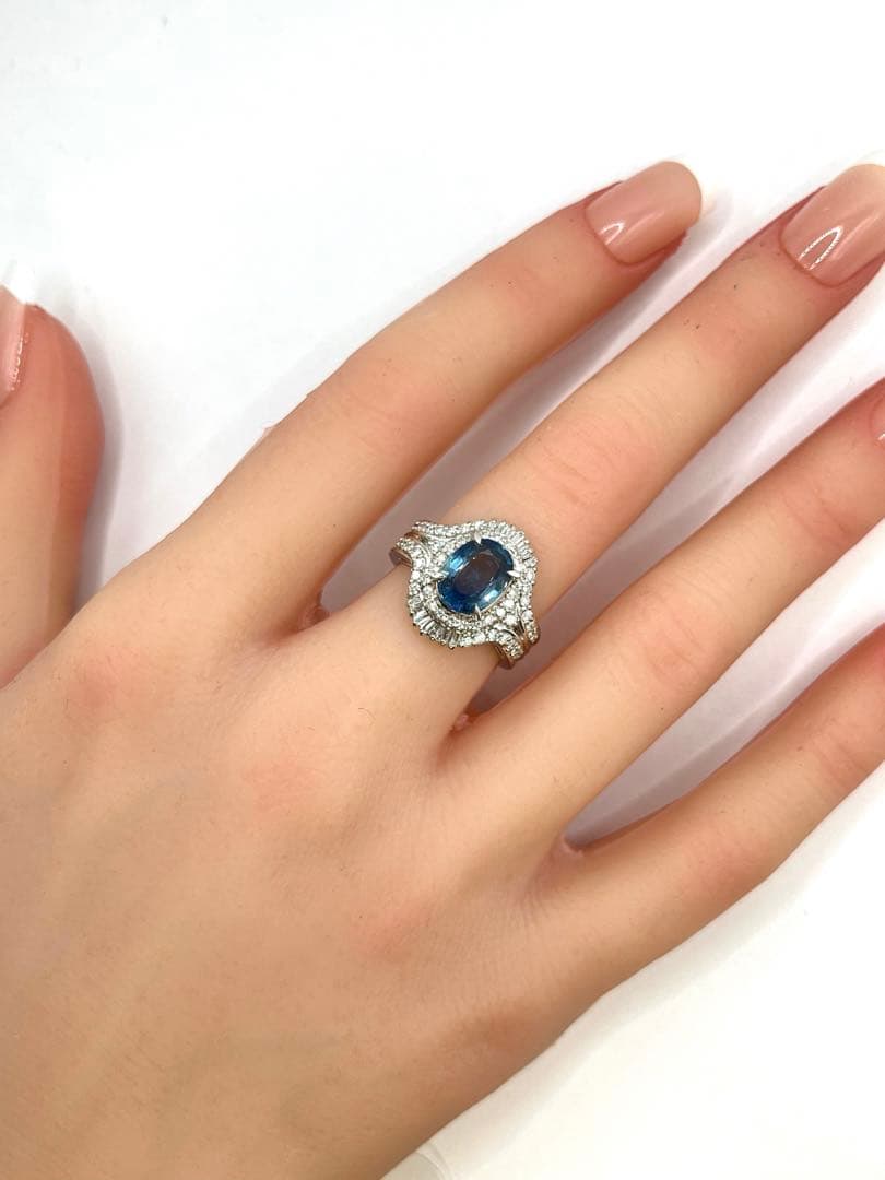 たまこ44.ブルーサファイア ダイヤモンド プラチナ リング