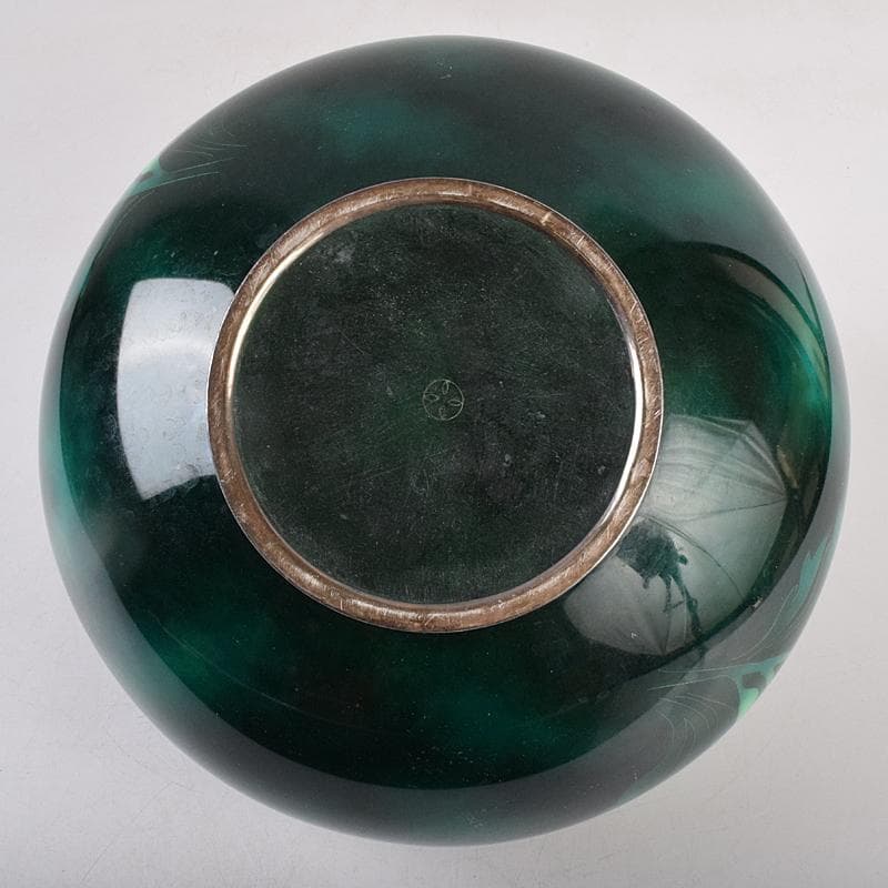 七宝焼 安藤七宝店 SILVER刻印 翡翠釉 花文 花瓶 共箱 M R8879B