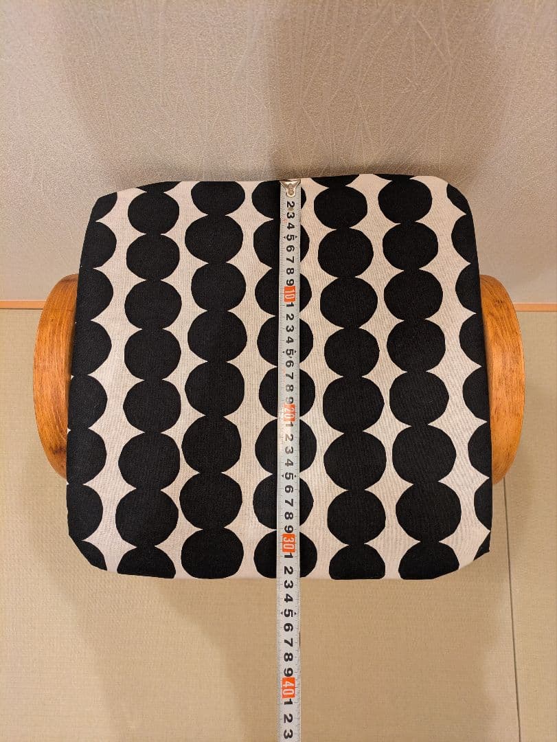 【秋田木工】木製 曲木 スツール 黒白幾何学模様 座面張り替え ハンドメイド