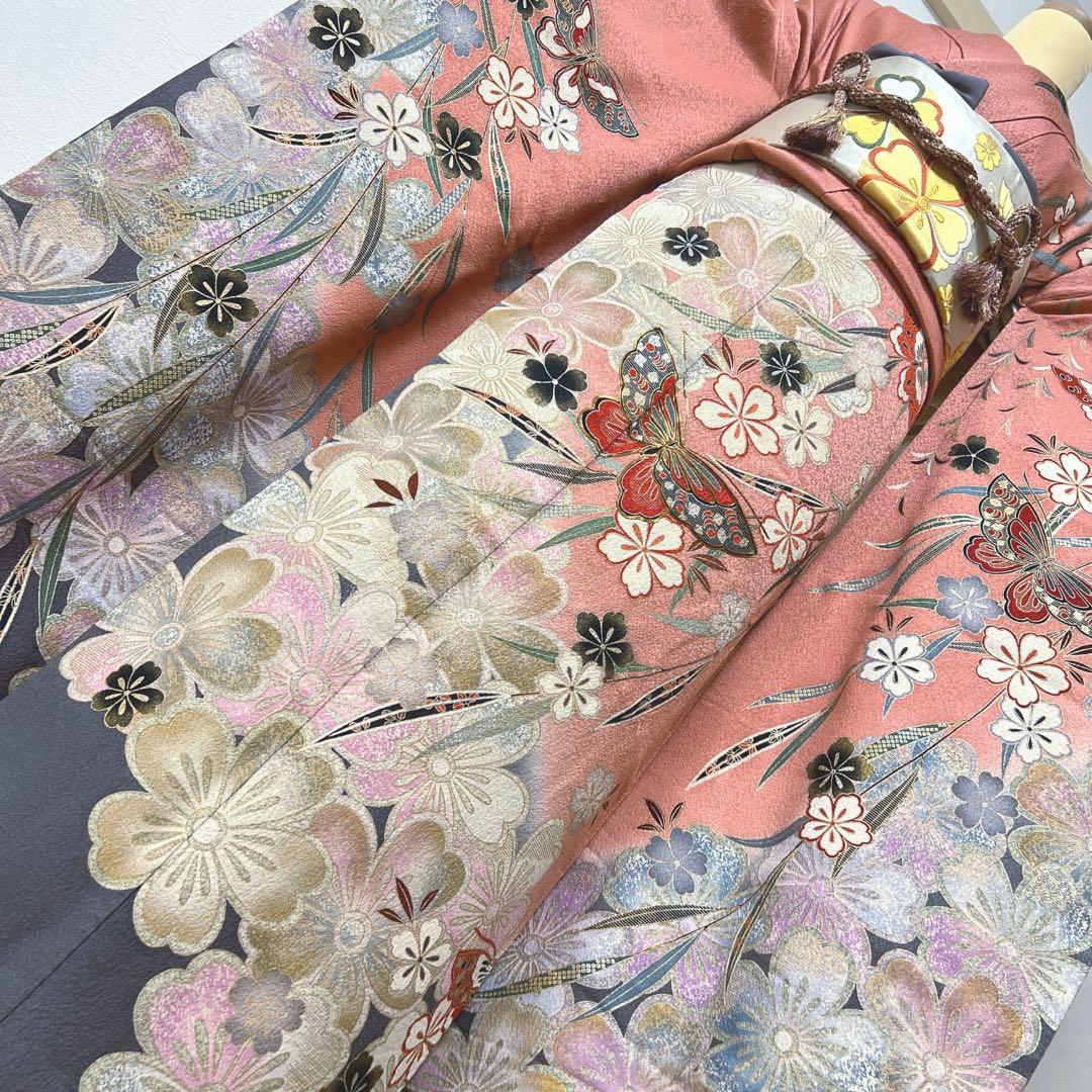 394 振袖フルセット 正絹 ダスティピンク くすみピンク 桃 金彩 暈し