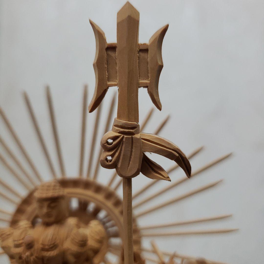 Bフライデー希少上彫り仏像☆柘植材 千手観音菩薩像5寸