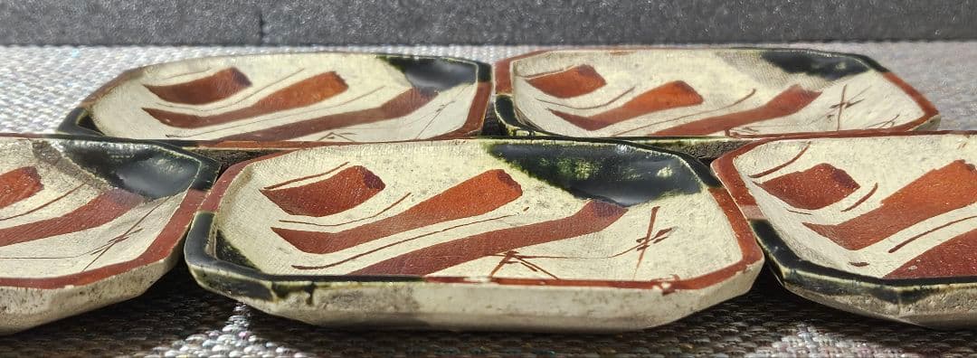 本物保証❗】江戸時代 古織部 四方皿 手塩皿 菓子皿 5客揃い 茶道具