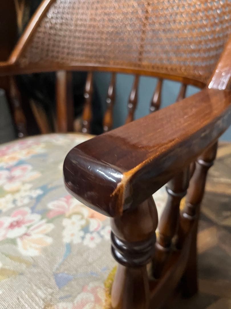 オールドカリモク コロニアル ③ 花柄 アームチェア ダイニングチェア