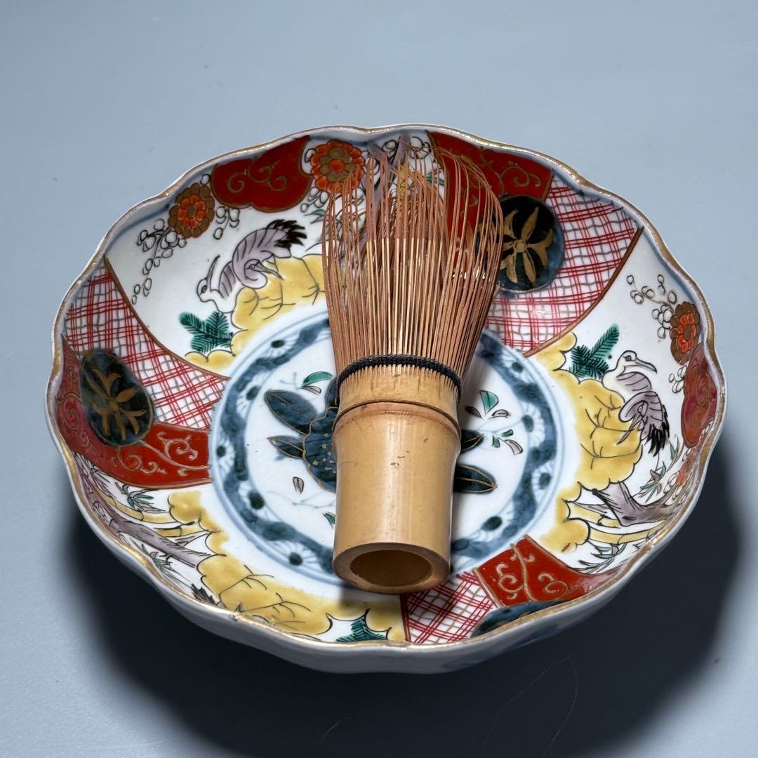 江戸中期〜後期　古伊万里　色絵柘榴文菊花形　なます皿　5枚　裏七宝結文　上物