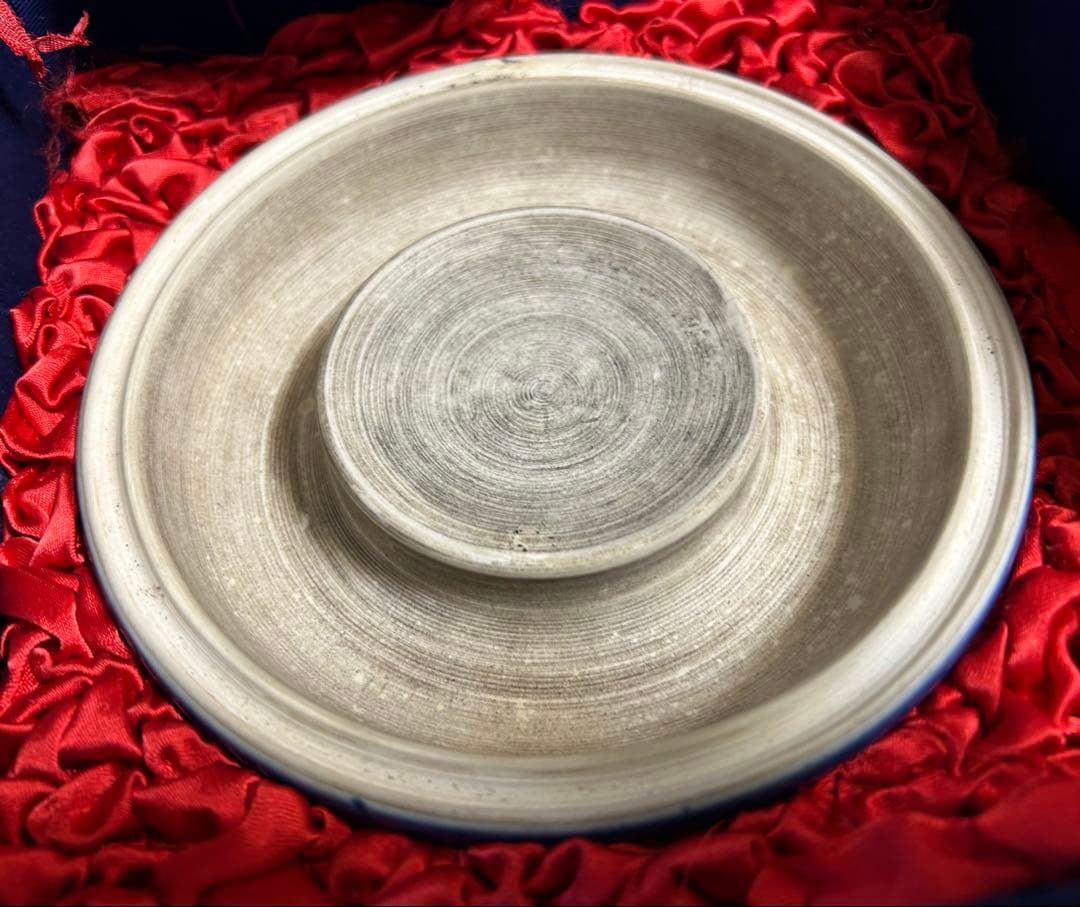 清時代 同治年間 藍釉 蓋付磁硯