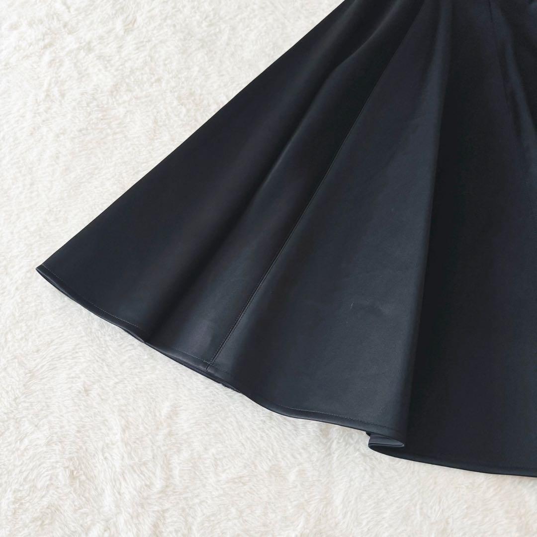 【美品】 ヨーコチャン サーキュラースカート フレア 38 サテン ブラック