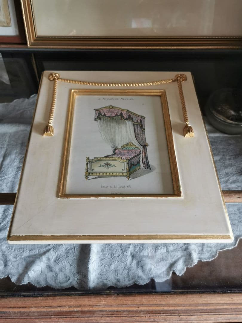 アンティークフランス ルイ16世式天蓋ベッド イタリア額装 マリー
