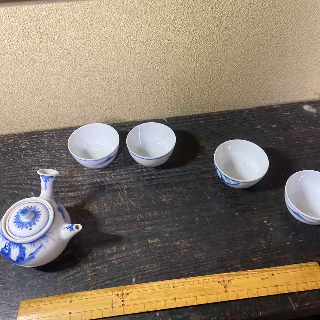 中国年号入　染付人物分煎茶器セット