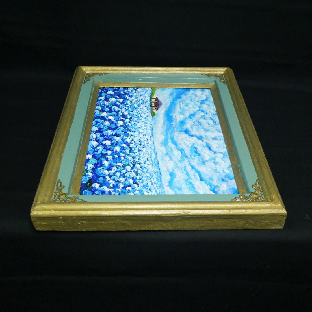 油絵 油彩 油彩画 絵 絵画【青空と雲のネモフィラ】