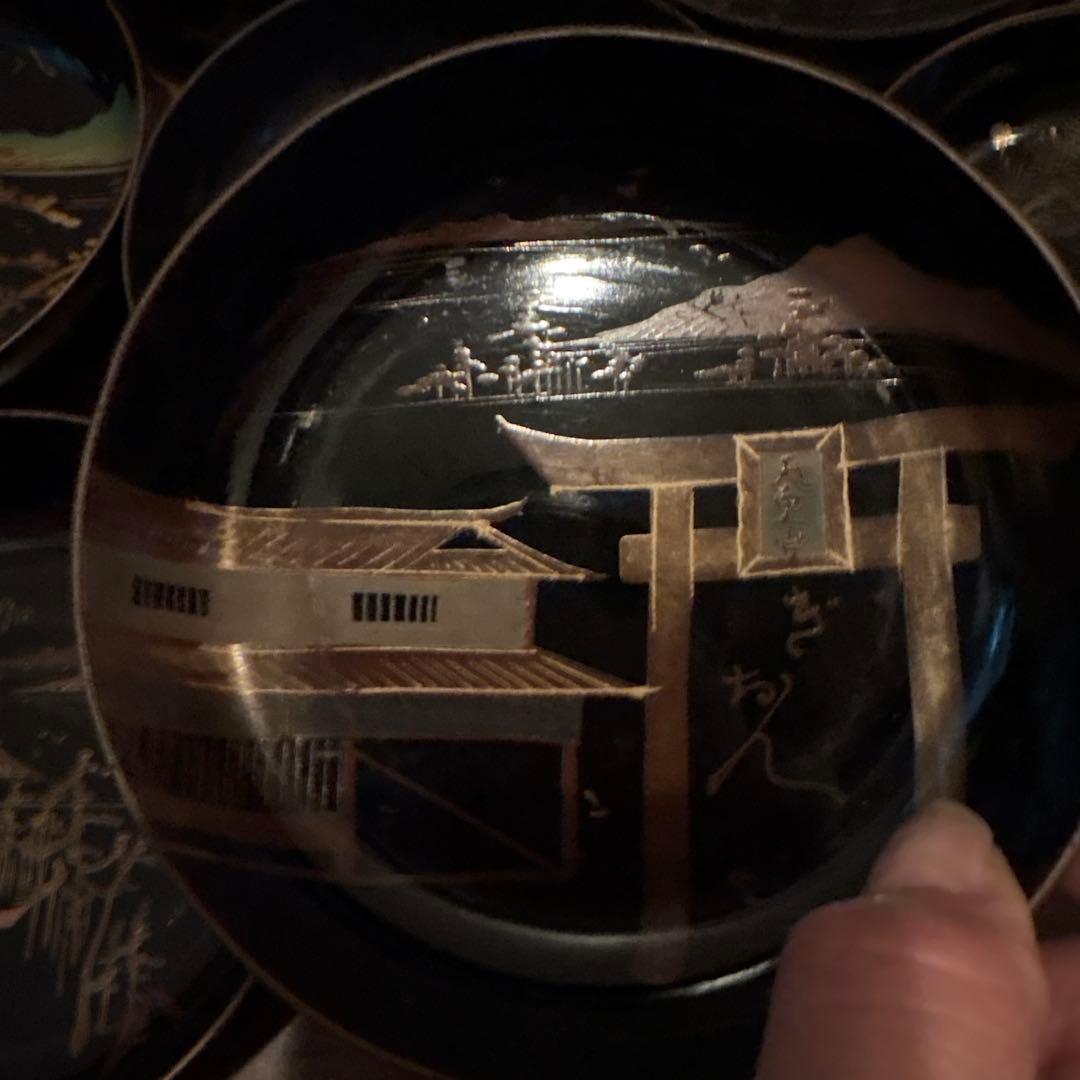 京都名所20選漆器皿二十枚セットアンティーク雅な雰囲気金蒔絵　インテリア実用使い