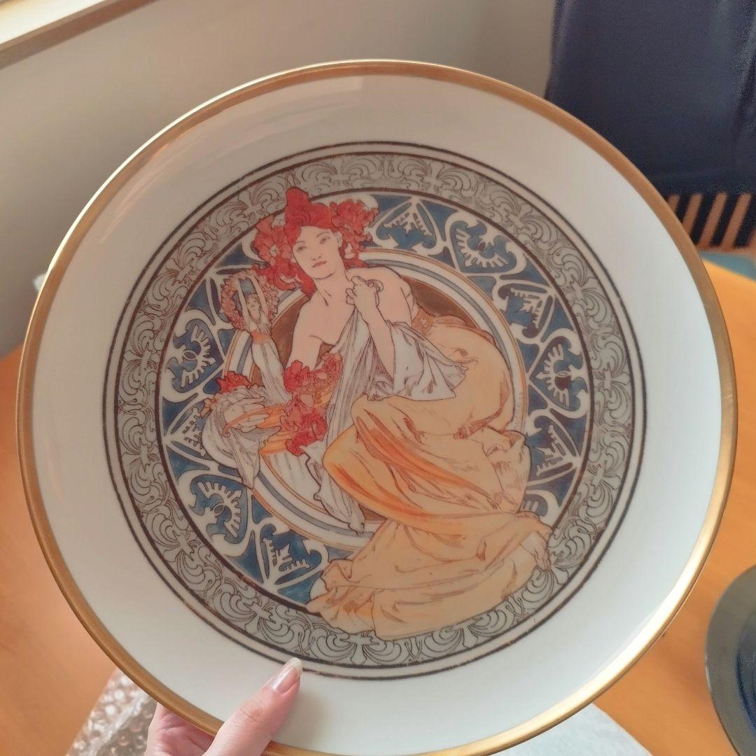 希少品 ミュシャ大皿：パリのシンボル 直径31cm 金縁 - メルカリ