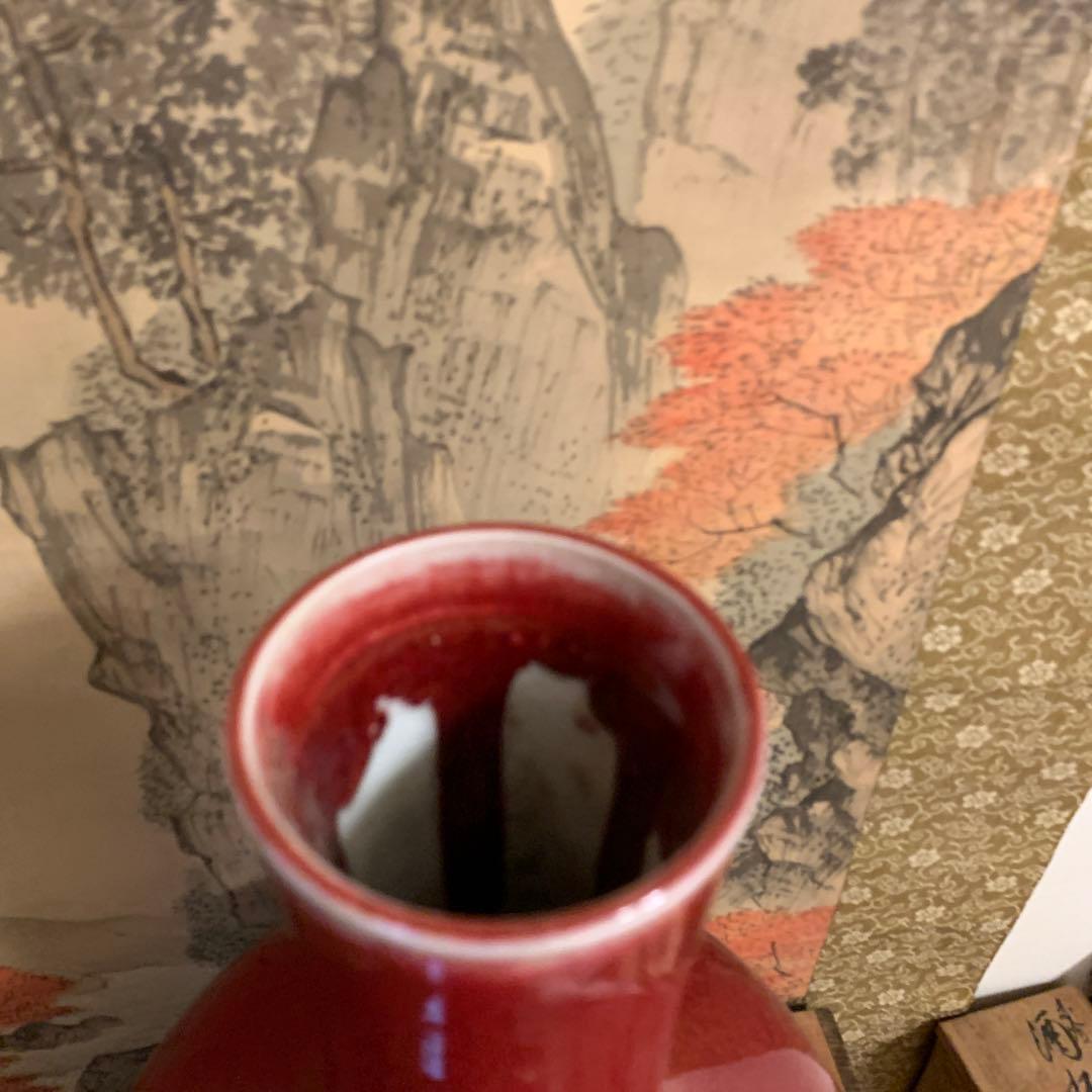 中国美術　アンティーク　祭紅釉    花瓶　　301