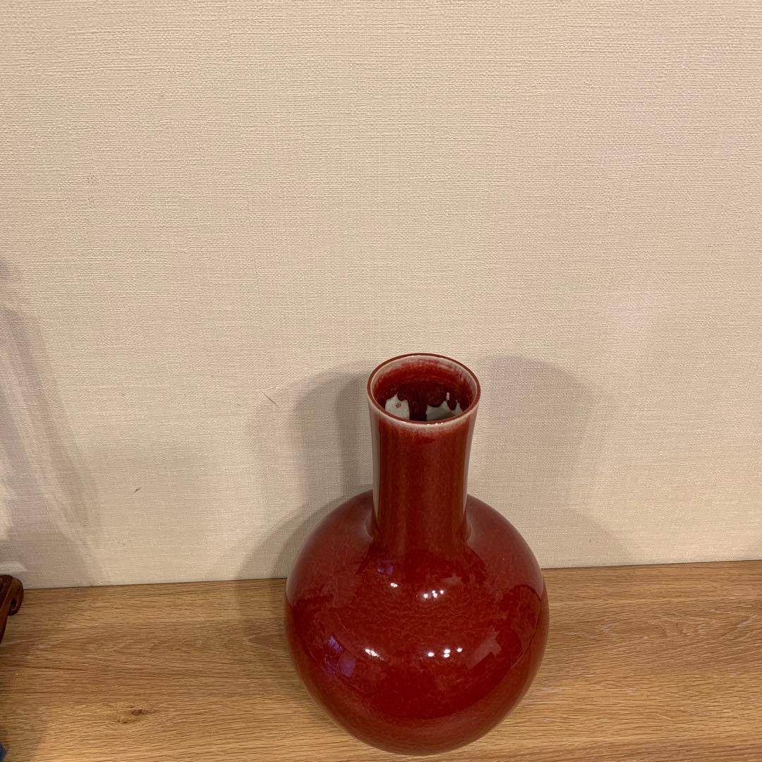 中国美術　アンティーク　祭紅釉    花瓶　　301